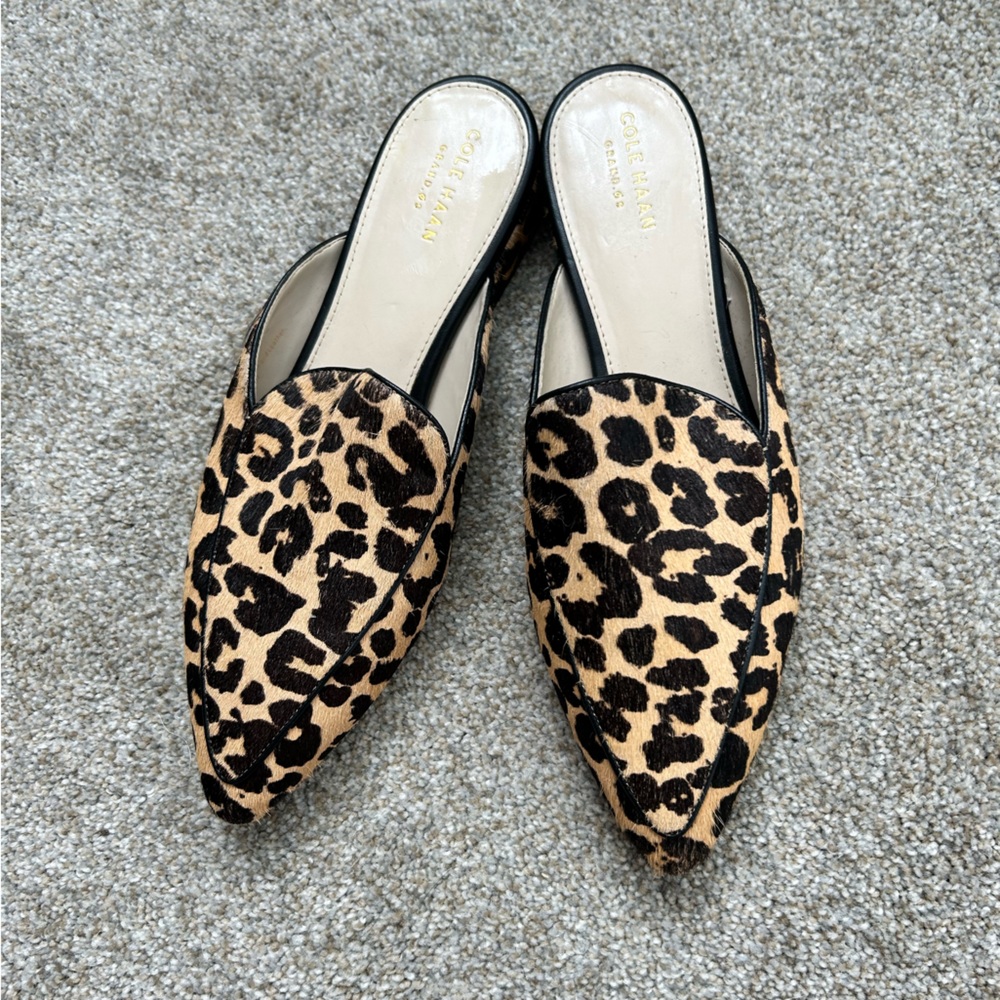 Cole Haan Piper Loafer Mule Leopard Half Hair Shoes- Sz 8.5